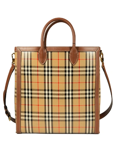 Burberry Checked Tote In Beige