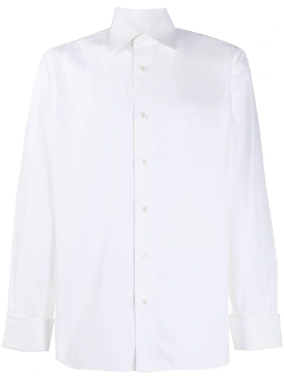 Brioni White Slim-fit Bib-front Double-cuff Cotton-voile Shirt