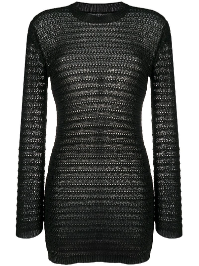 Saint Laurent Semi-sheer Knit Dress In Black