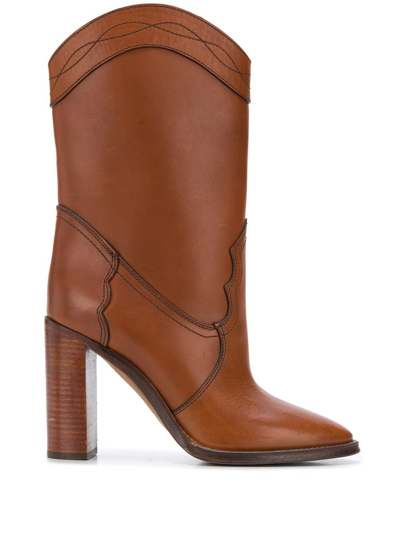 Saint Laurent Kate Leather Ankle Boots In Brown