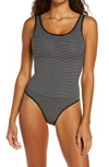 Yummie Ruby Scoop Neck Bodysuit With Stripes In Black/white Stripe