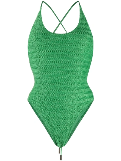 Off-white Crossover Back Swimsuit In Grün
