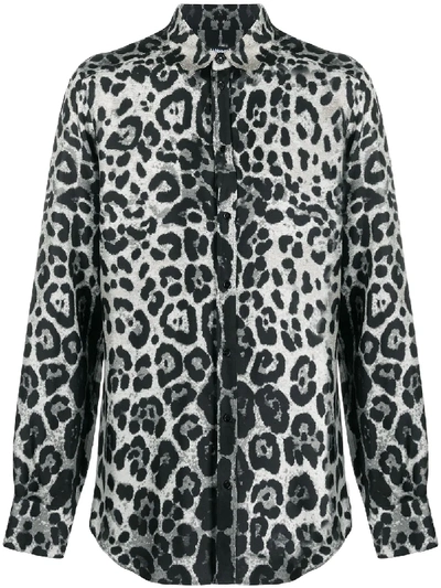 Dolce & Gabbana Silk Martini-fit Shirt With Leopard Print In Animal Print