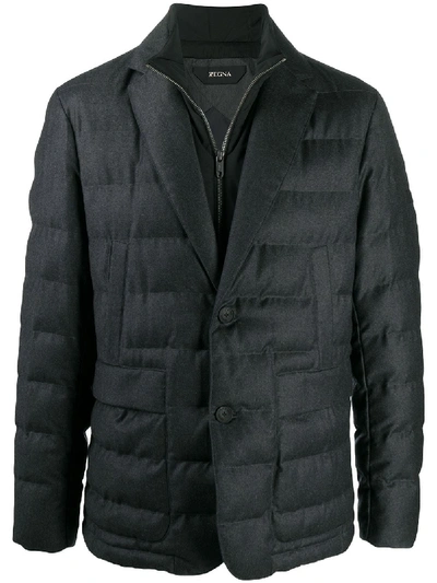 Z Zegna Quilted Blazer Jacket In Grey