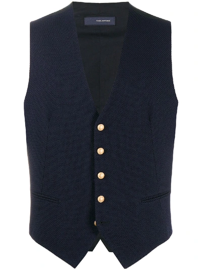 Tagliatore Brian Woven Fitted Waistcoat In Blue