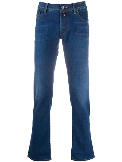 Jacob Cohen Logo Embroidered Slim-fit Jeans In Blue