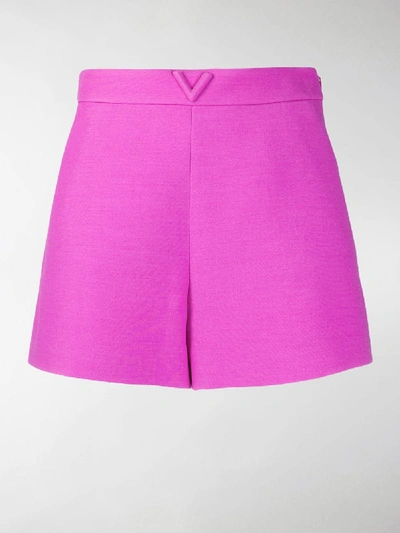 Valentino V Logo Wool & Silk Couture Shorts In Berry Pink