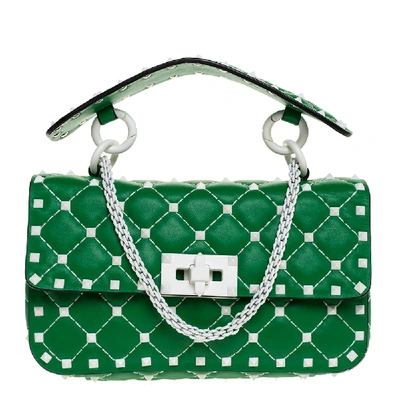 Pre-owned Valentino Garavani Green Quilted Leather Small Rockstud Spike Chain Shoulder Bag