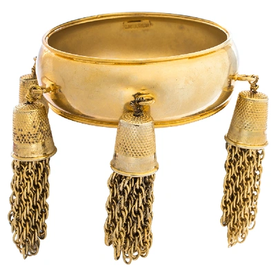 Pre-owned Moschino Gold Tone Tasseled Thimble Bangle Bracelet