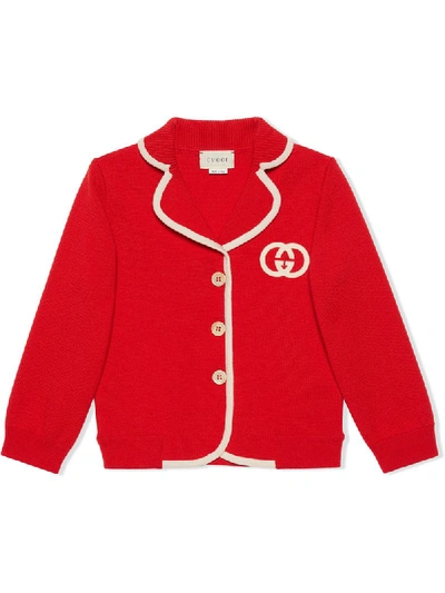 Gucci Kids' Children's Wool Cardigan With Interlocking G In Red