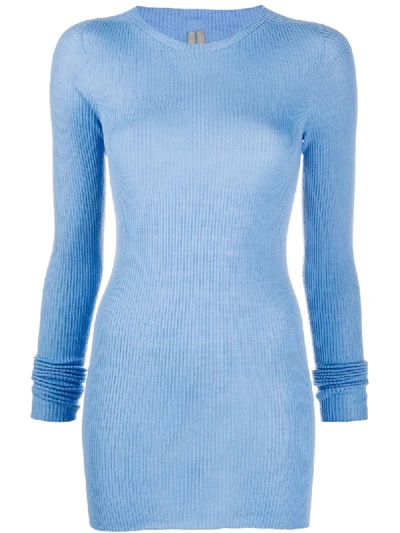 Rick Owens Ribbed Knit Longline Jumper In Blue