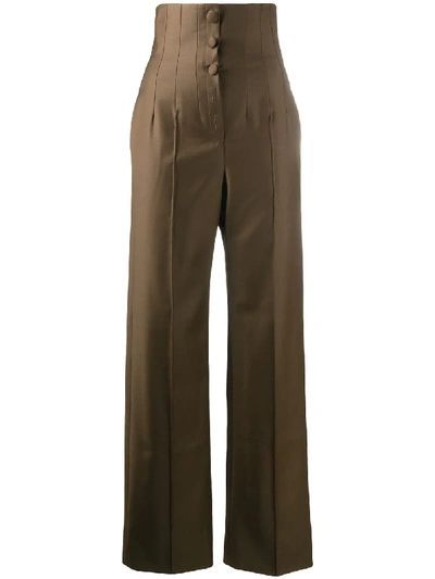 Materiel High-waist Buttoned Trousers In Brown