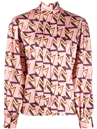 Msgm Pleated Geometric Print Blouse In Pink
