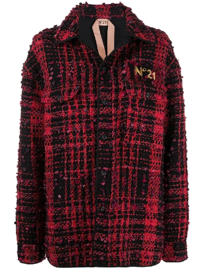 N°21 Plaid Weave Jacket With Gold-tone Logo Lettering In Black