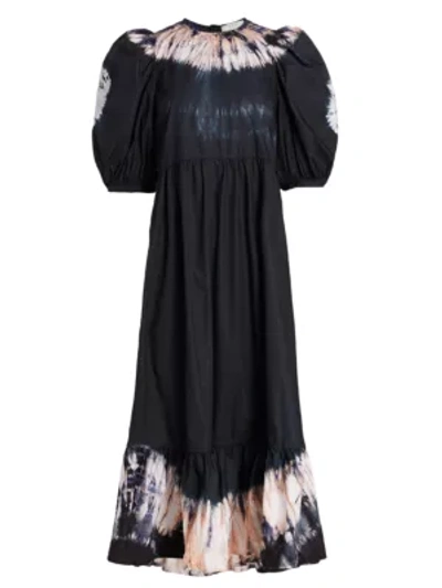 Sea Daria Dye Puff-sleeve Midi Dress In Multi