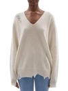 Helmut Lang Distressed V-neck Wool & Cashmere Sweater In Winter White