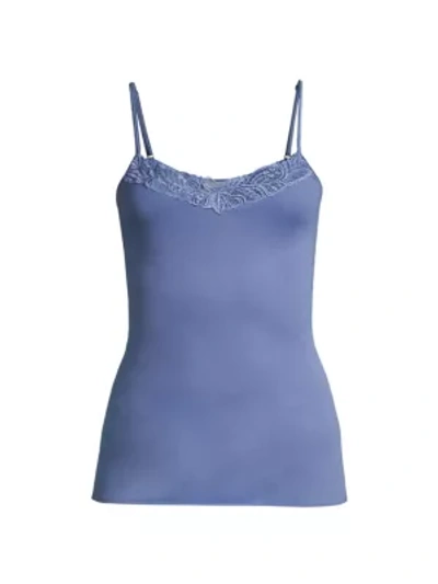 Hanro Women's Madlen Embroidery-trimmed Mercerized Cotton Camisole In Clematis Blue