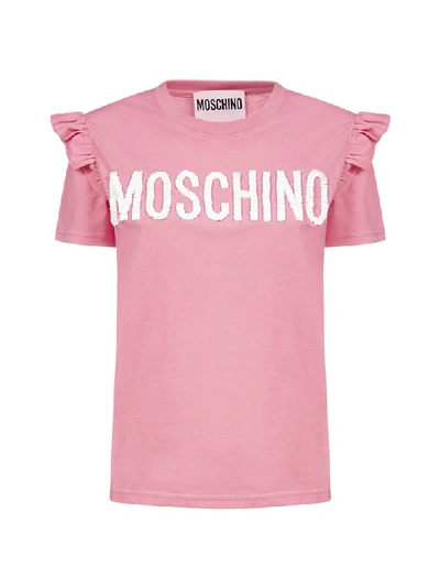 Moschino Ruffle-sleeve Cotton T-shirt In Fantasy Print Fucsia