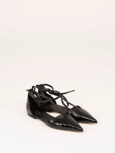 Burberry Snakeskin And Leather Point-toe Ballerinas In Black