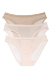 On Gossamer 3-pack Mesh Hip Bikinis In Champagne/pink Berry/coral