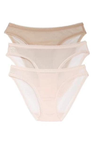 On Gossamer 3-pack Mesh Hip Bikinis In Champagne/pink Berry/coral