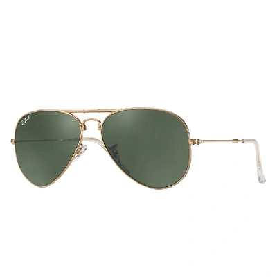 Ray Ban Aviator Folding Sunglasses Gold Frame Green Classic G-15 Lenses 58-14