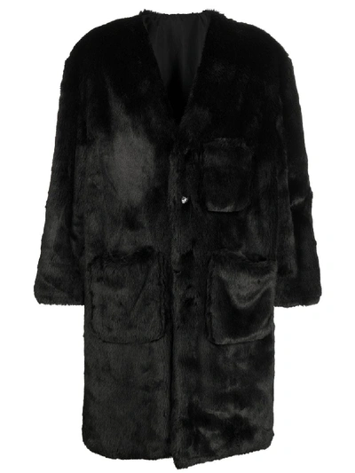 Raf Simons Labo Reversible Nylon & Faux Fur Coat In Black