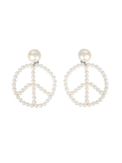 Moschino Peace Imitation Pearl Clip On Earrings In White