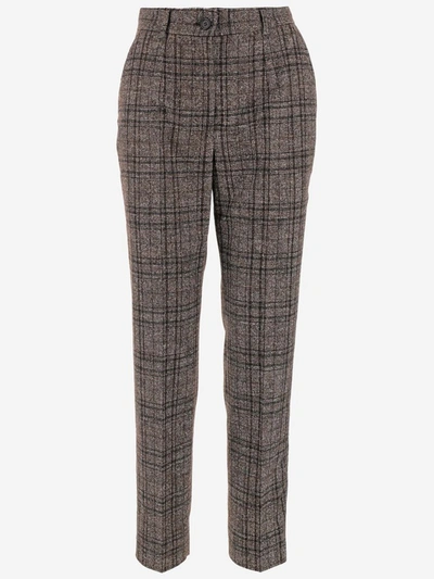 Dolce & Gabbana High Waisted Tartan Pleated Front Pant In Brown