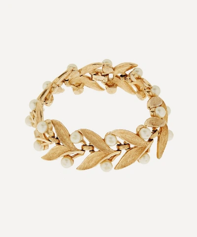 Susan Caplan Vintage Gold-plated 1960s Trifari Faux Pearl Leaf Bracelet