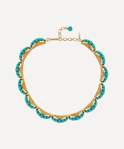 Susan Caplan Vintage Gold-plated 1970s Trifari Faux Turquoise Beaded Collar Necklace