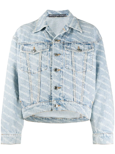 Alexander Wang Falling Back Logo-print Denim Jacket In Blue