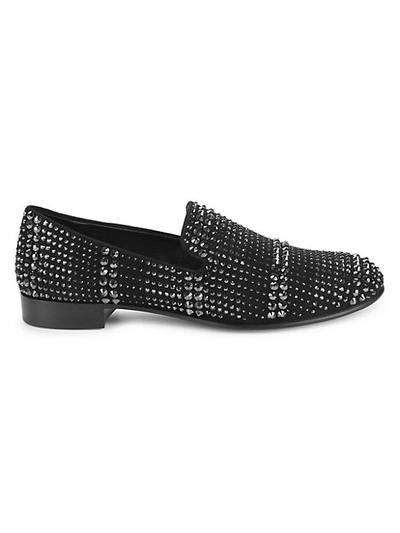 Giuseppe Zanotti Studded Suede Loafers In Black Silver