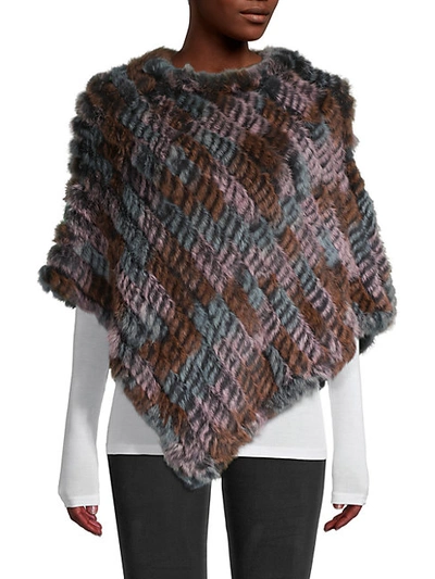 Adrienne Landau Rabbit Fur &amp; Acrylic Knit Poncho In Beige Multi