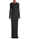 BALMAIN SEQUIN LONG-SLEEVE COLUMN GOWN,0400012772627