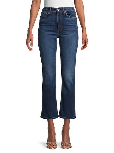 Rag & Bone Hana Mid Rise Flared Cotton Denim Jeans In Blue