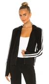 Norma Kamali Striped Webbing-trimmed Stretch-velvet Track Jacket In Black & Off Set Stripe