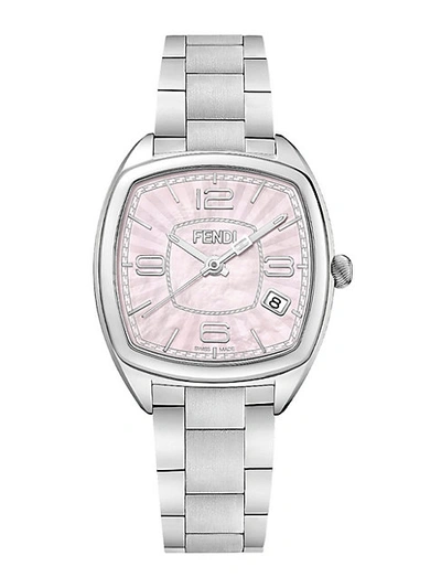 Fendi F221037500 Momento Pink Mother-of-pearl Satin-brushed Stainless Steel Link Bracelet Watch