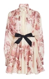 GIAMBATTISTA VALLI Belted Floral-Print Silk Georgette Mini Shirt Dress,823156