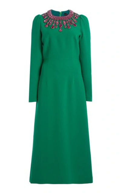 Andrew Gn Crystal-embellished Cady Midi Dress In Green