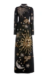 ANDREW GN EMBROIDERED CREPE HIGH-NECK MAXI DRESS,823611