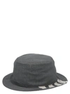 Thom Browne Navy Wool Classic 4-bar Bucket Hat In Grey