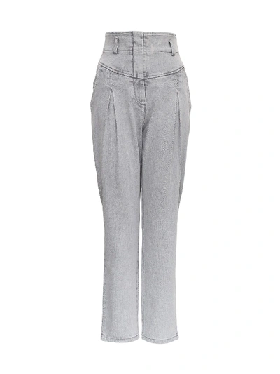 Alberta Ferretti High Waist Cotton Denim Jeans In Grey