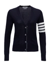 Thom Browne Four-bar Stripe Open-knit Cardigan In Blu