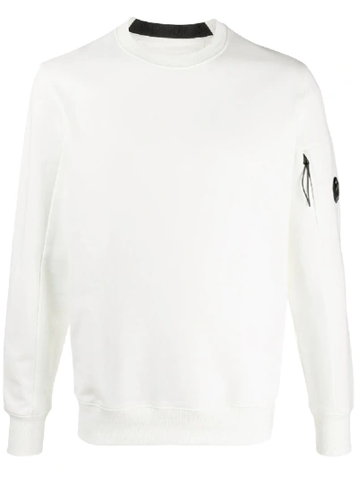 C.p. Company Crew Neck Sweatshirt With Logo Patch In White