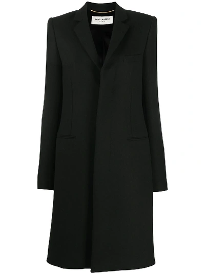 Saint Laurent Single Breasted Mid-length Coat In Black