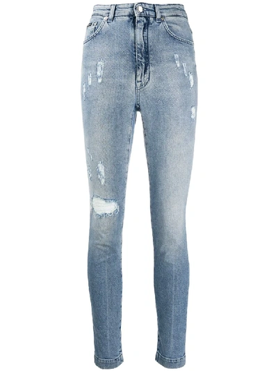 Dolce & Gabbana Audrey Ripped High-waisted Jeans In Blue