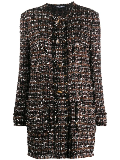 Dolce & Gabbana Tweed Coat With Horn Buttons In Brown