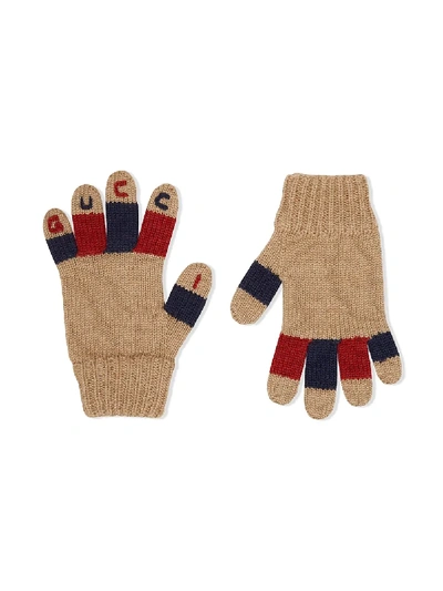 Gucci Kids' Logo-embroidered Gloves In Neutrals