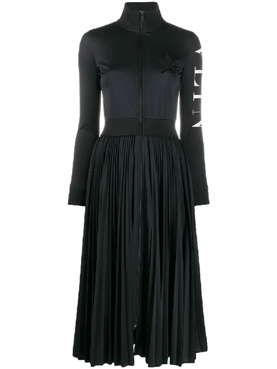 Valentino Pleated Midi Dress In Black